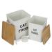 Pet Food and Treats Containers Set with Scoop for Cats or Dogs - Beige Powder-Coated Carbon Steel - Tight Fitting Wood Lids - Storage Canister Tins - Cat Food Cat Food Wood
