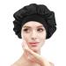 Satin Sleep Caps for Women Soft Elastic Wide Band Hat Night Sleeping Head Cover for Good Sleeping Night Hair Cap Salon Bonnet Black