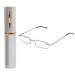 Cold toy feather hinges reading glasses women men metal narrow small mini light reading aid visual aid clear work glasses strength with case (silver 2.00)