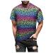Shirts for Men Crew Neck T-Shirts Rainbow Leopard Prints Short Sleeve Casual Tees Short Blouse Multicolor Large