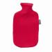 Fashy Red Velour Covered Rubber Hot Water Bottle with Fleece Cover- Made in Germany