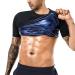 BODYSUNER Sauna Sweat Suits Shirt Waist Trainer for Men Compression Vest Workout Gym Clothes Sweat Enhancer Short Sleeve Blue Large