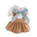 LtuzPet Plaid Dog Dress Cat Dress Tutu with Bow Knot Pet Clothes Girl for Party khaki L