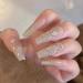 24Pcs/Set Press On Nails Long Vine Flower Diamond False Nails Acrylic Fake Nails Full Cover Nails Tips Artificial Finger Manicure Press on nails for Women and Girls