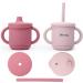 Dilovely Silicone Sippy Cup for Toddler Transition Straw Cups for baby 12 months + 3 in 1 Training Sippy Cups for Babies with Two Handles 2 Pack Dishwasher & Microwave Safe BPA Free 7oz Pink Rose Lilac