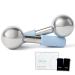 Ice Globes for Face | Stainless Steel Facial Globes | Set of 2 Cooling Ice Roller Massagers w/Silicone Handle | Warm/Cold Tool for Estheticians w/Magnetic Box & 2 Black Storage Bags