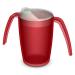 Ornamin two handled mug 220 ml red with spouted lid small opening | ergonomic plastic mug with two handles firm hold also for shaky hands | drinking aid cup for the care feeding cup