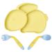 Vicloon Baby Suction Plate Silicone Baby Suction Plates for Toddler Kids Self Feeding Non Slip Baby Weaning Plate with Spoon and Fork Baby Toddler Plate for Kids High Chairs and Tables (Yellow)