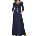 Jacansi Women's 3/4 Long Sleeve Maxi Dresses Casual Boat Neck Dress with Pockets S Navy