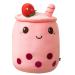 Hpory Bubble Tea Plush Pillow Boba Plushie Plush Pillow Cute Milk Tea Cup Plushie Bubble Tea Soft Toy with Strawberries Bubble Tea Cup Plush Toy Soft Stuffed Throw Pillow for Kids Pink 35cm