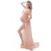 FEOYA Maxi Maternity Dress Chiffon Lace Strapless Gown Split Front for Pregnant Women Photography Full Length Orange M