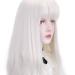 Long White Synthetic Wig with Bangs - Natural Wavy Cosplay Wig for Women - 30 (White - Buy Online on GoSupps.com