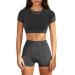 OLCHEE Womens Workout Sets 2 Piece - Seamless Acid Wash Yoga Outfits Shorts and Crop Top Matching Gym Athletic Clothing Set Short-sleeve + Shorts: Black Medium