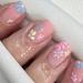 Spring Square Press on Nails Short Fake Nails Pink False Nails with Colorful Flowers Designs Full Cover Glossy Acrylic Nails Glue on Nails for Women Girls Manicure Art Decorations 24PCS