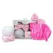The Vintage Cosmetic Company Totally Pampered Kit Collection Includes Make Up Headband Body Polisher Shower Cap and Make Up Removing Cloths Relax and Pamper Gift Set Pink Design