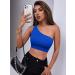 OQQ Women's Ribbed One Shoulder Workout Set - Blue | High Waist Shorts & Sports Bra | Medium - Buy Online on GoSupps.com