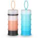 Vicloon Baby Milk Powder Dispenser 2PCS Portable 4 Layers 120ml per Layer Translucent Compartments Kids Baby Storage Container Stackable Pots Snack Storage Container Gray & Pink + Blue