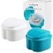 Denture Bath Box Cup Container Case, Complete Clean Care for Dentures, Clear Braces, False Teeth, Mouth Guard, Night Guard & Retainers,Traveling (Blue & White)