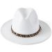 HUDANHUWEI Women's Wide Brim Felt Fedora Panama Hat - White | Leopard Belt Buckle - Buy Online on GoSupps.com