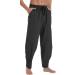 PaceiADTA Men's Cotton Linen Drawstring Pants - Elastic Waist Summer Beach Yoga Pants (Black, M) - Buy Online on GoSupps.com