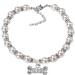 RayMinsino Pet Pearl Necklace Adjustable Diamond-Studded Dog Bone Pendant Dog Jewelry Collar L White