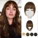 BARSDAR clip in pony real hair 100% Remy real hair temple bangs one piece pony hair part real hair parts pony clip fringe clip in human hair extension for women (medium brown) French bangs 6# medium brown