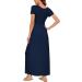 YUNDAI Women's Summer Maternity Maxi Dress with Pocket - Floral Loose Long Casual Dress | Plus Size Ladies Dress | Short Sleeve | Navy, Size M - Buy Online on GoSupps.com
