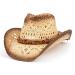 TOVOSO Straw Cowboy Hat for Women and Men with Shape-It Brim, Western Cowboy Hat Brown/Beads - Tea Stain