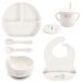Baby Led Weaning Supplies - KIRPI Baby Feeding Set - Silicone Suction Bowls  Divided Plates  Sippy and Snack Cup-Toddler Self Feeding Eating Utensils Set with Bibs  Spoons  Fork-6 Months (Grey White)