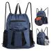 BeeGreen Drawstring Backpack Basketball Bag with Ball Holder & Shoe Compartment Sling Backpack for Boys Girls Navy