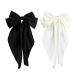 2 PCS Big Bow Hair Clips Large Bowknot Hairpin French Hair Clips with Long Silky Satin Ribbon Solid Color Hair Barrettes Accessories for Women Girls (White+Black)