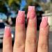 Foccna 24pcs French Tip Pink Fake Nails Press on Nails Medium Square LOVE Design Glossy False Nail Tips Artificial Finger Manicure for for Women&Girls