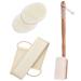 4 Pcs Loofah Exfoliating Back Scrubber Set 100% Natural Luffa Body Bath Sponge Pad Double Side Scrubbing Strap Back Exfoliator with Long Wooden Handle Back Brush Washer for Shower and Bath Spa