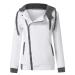Bigfanshu Women's Oblique Zipper Slim Fit Hoodie Jacket Long Sleeve Blouse Coat Sweatshirt Folded Neck Pocket White