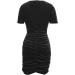 Fashion Party Dress for Women | V Neck Short Sleeve Solid Velvet Pleated Cocktail Dress in Black - Buy Online on GoSupps.com