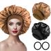 2 pieces satin hair hood night sleep hat women sleeping hood reusable hair hood elastic to protect a short long curly hair unit size gold+black