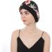 DuoZan Women's Satin Turban Elastic Wide Band Bonnet - Black Flower | Soft Silky Night Sleep Hat for Hair Loss - Buy Online on GoSupps.com
