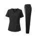 Dagacci Medical Uniform Women's Scrub Set 4-Way Stretch Y-Neck Stitch Tape Top and Pants Small 4-way Stretch - Black