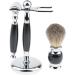 NSNT Exquisit Men's Shaving Brush Set - 3-in-1 Fashionable Grooming Tool for Black Beards | Professional Razor & Meter Holder | Compact 9x15.5cm Silver - Buy Online on GoSupps.com