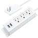 Thin Flat Plug Power Strip, JUNNUJ Wall Outlet Cover 1200J Surge Protector Slim Mount Outlet Safety Covers Baby Proof Wall Plug with 3 Outlets 2 USB Charging Station Childproof Socket 6ft Power Cord 6FT White
