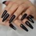 A N K 24 pieces Long Coffin Bellarine Tapered full coverage glossy false Nails Fake Arcylic press on nails hand manicure for women and girls (Black long tapered coffin ballerina)