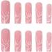 JUSTOTRY 24 Pcs Pink French Press on False Nails with Pearls - Medium Acrylic Coffin Fake Nails for Women | Ballerina Stick on Nails with Patterns and Glue for Nail Art - Buy Online on GoSupps.com