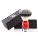 Shaving brush round shiny metal base 100% synthetic silver tips red