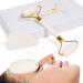 Jade Roller for Face and Gua Sha Set Face Roller Facial Beauty Roller Skin Care Tools Massager for Face Eyes Forehead Neck Body Muscle Relaxing and Relieve Fine Lines and Wrinkles White