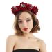 Halloween Floral Headband Gothic Red Rose Crown Headdress Rose Flower Hair Wreath Garland Floral Headwear Bride Headpiece Halloween Cosplay Party Costume Festival Fancy Dress Accessory for Women Girls