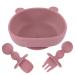 Lanjue Baby Suction Bowl Silicone Toddler Weaning Bowl with Spoon and Fork BPA Free Non Slip for Baby Toddler Kids Self Feeding Pink