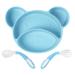 Vicloon Baby Suction Plate Toddler Baby Feeding Plate Non-Slip Silicone Baby Divided Placemat with Bendable Fork & Spoon for Self Feeding Training Dishwasher & Microwave Safe Blue