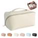 Large Capacity Travel Cosmetic Bag for Women,Travelling Opens Flat Makeup Bag Leather Cosmetic Bag Waterproof,Multifunctional Storage Travel Toiletry Bag Skincare Bag(Creamy White)