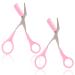 Ey brow shears with comb professional precision eye brew trimmer scissors eyebrow trim scissors with comb and non-slip finger handles hair removal eye brow shears (dark pink) 2 x dark pink