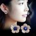 Boho CZ Flower Studs Earrings - Silver Crystal Blue Flower Wedding Jewelry for Women & Girls - Buy Online on GoSupps.com